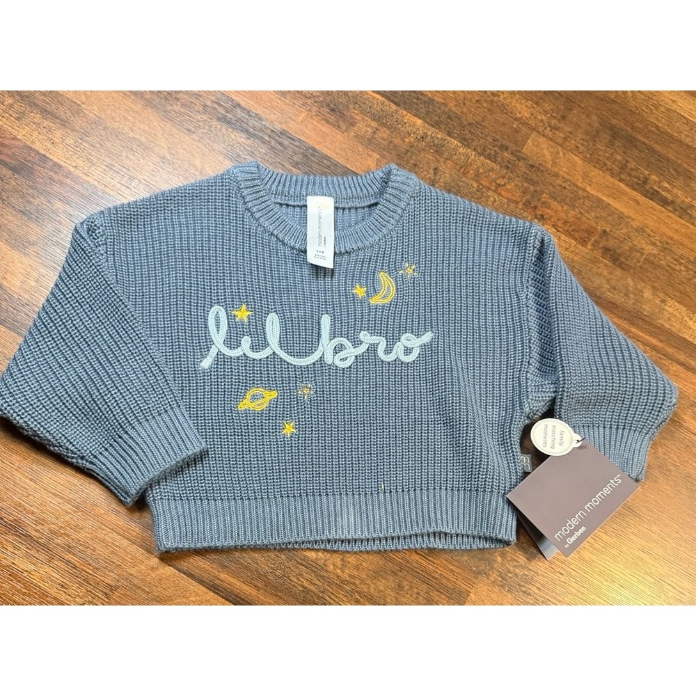 NWT Gerber Modern Moments Little Bro Celestial embroidered knit sweater. Sz 6/9